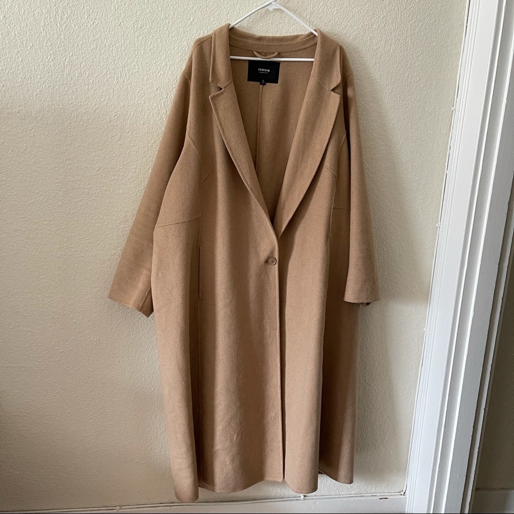 Taupe Woolen Button Front Duster Coat